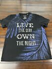 GUESS Los Angeles V-Neck T-Shirt Men XL Black Live The Day Own The Night H30