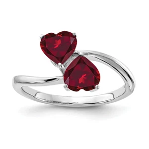 14K White Gold 5mm Heart Love Created Red Ruby Ring July Birthstone Jewelry - Picture 1 of 50
