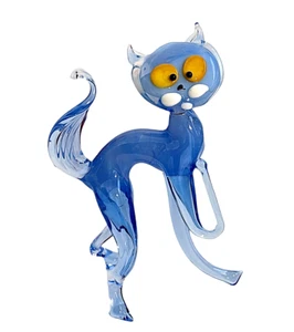 Mundgeblasene Glaskunst Figur HANDARBEIT BLAUE KATZE # 3768 - Bild 1 von 4