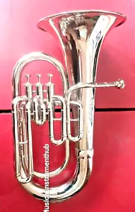 EUPHONIUM HORN 3 VALVE OF PURE BRASS IN SILVER POLISH + CUSHION CASE +FREE SHIP - Picture 1 of 12