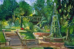 ORIGINAL GENNADIY Plantation Garden windmill palm Norwich Norfolk Oil PAINTING - Picture 1 of 1
