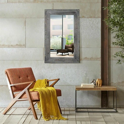 44" Rustic Antique Barn Door Style Rectangular Bathroom Wrought Iron Wall Mirror Cover