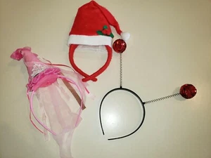girls 3 HEADBANDS HALLOWEEN CHRISTMAS PRETEND PLAY SANTA HAT RIBBONS RED BALLS - Picture 1 of 1