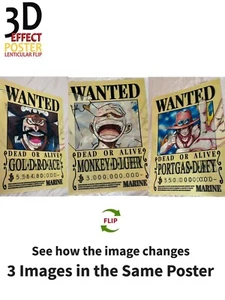 Luffy (Joyboy), Ace, Roger - One Piece Poster, 3D Lenticular Flip Effekt, Anime, 3 in 1 - Bild 1 von 6