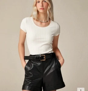J.Crew XXS Pointelle Short-Sleeve T-shirt, Ivory White Top Lace Trim Tee NEW - Picture 1 of 4