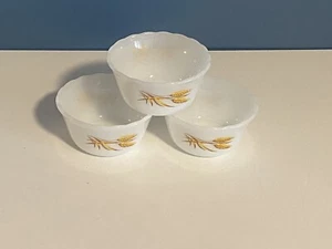 Fire King Custard Cups Wheat Pattern 6oz #424 Set of 3 Excellent Condition VTG - Picture 1 of 11