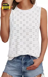 Womens Summer Tank Tops Eyelet Loose Fit Sleeveless Shirts 2025 Crochet Spring B - Picture 1 of 5