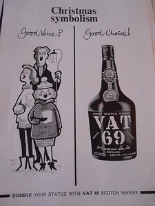 1963 Pub Advert Print Christmas Symbolism With VAT 69 scotch whisky - Imagen 1 de 1