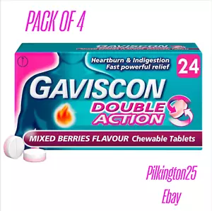 4 X 24 Gaviscon Double Action Mixed Berries Flavour Chewable | Total 96 Tablets - Picture 1 of 1