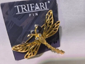 TRIFARI bewegliche Libelle Brosche Anstecknadel Strass Augen NEU Vintage goldfarben - Bild 1 von 11