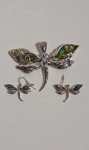 Libelle Anhänger und Ohrringe Sterlingsilber und Abalone - Bild 1 von 9