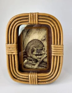 1976 RACCOON ART PICTURE LUCID LINES ETCHED SIGNED R WHITE VTG CABIN MCM - Picture 1 of 23