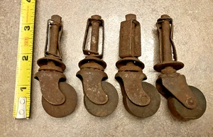 Vintage antikes 4er Set Metallrollen mit 1" Holzrädern - Bild 1 von 7