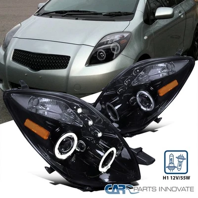 For Toyota 06-08 Yaris 3Dr Hatchback Glossy Black LED Halo Projector Headlights Foto 1 de 4