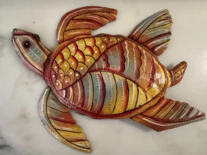 Vintage 10" Metall Meeresschildkröte Wanddekoration - Multicolor Küste Ozean Kunst - Bild 1 von 4