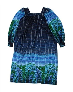 VINTAGE Womens Long Sleeve Tent Dress UK 16 Large Blue Floral CD56 - Picture 1 of 2