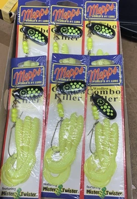 Combo de 6 piezas Mepps Black Fury sin malezas Killer Chartreuse 1/3 oz tamaño 4 Foto 1 de 4