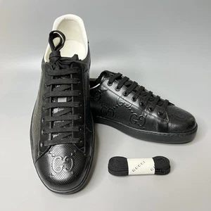 Black GUCCI ACE Embossed GG Monogram Sneakers ~ Mens 9.5/10 ~ Minty - Picture 1 of 10