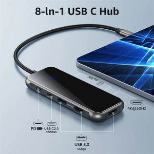Type C 8 in 1 HUB Adapter Dock for Huawei MacBook Laptop USB Extender - Afbeelding 1 van 11