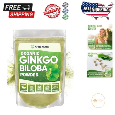 Polvo de ginkgo biloba orgánico 8 oz - amigable para la salud cerebral e inmunológica Foto 1 de 4