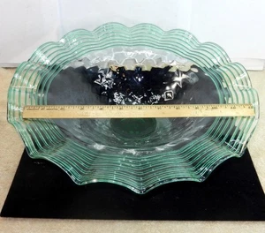 Cuenco central con patas Steuben Pomona grande de colección roscado verde y patrón de diamante - Imagen 1 de 9