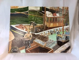 Fishermen In Harbour Untitled Oil On Board Painting By J. Colquhoun Mcilwraith - Picture 1 of 11