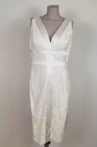 JAX ivory satin and lace sleeveless v neck sheath cocktail dress Size 8 - Picture 1 of 10