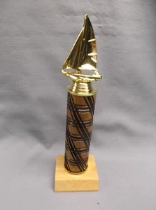 sailboat regatta trophy award turned wood column natural finish wood base award - Picture 1 of 1