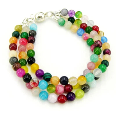 BAILYSBEADS designer dreireihige mehrfarbige Edelsteine Armband Magnetsverschluß - Bild 1 von 3