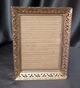 Vintage Ornate Gold Metal Photo Frame  5" X 7" Filigree Flowers Easel  - Picture 1 of 11