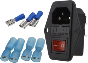 Male Power Socket 10A 250V Inlet Module Plug 5A Fuse Switch with 7Pcs Fe - Picture 1 of 12