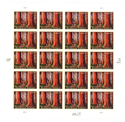 2008 USPS Redwood Forest $4.95 Stamp Sheet Scott #4378, 20 Stamps, MNH - Image 1 of 2