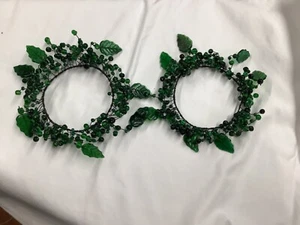2 Pottery Barn greePepperberry Candle Rings Wired Glass Beads & Leaves - Picture 1 of 2
