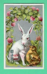 Ostern HASE UND HUHN VINTAGE GEPRÄGTE POSTKARTE 555 - Bild 1 von 2