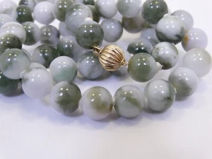 Vintage 10mm JADEITE Green White Lavender Jade 14K Gold Bead 24" Strand Necklace - Picture 1 of 7