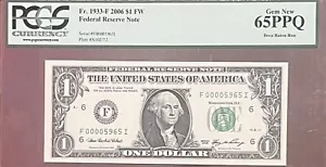 2006 $1 FRN 4 Digit Low Serial Number (5965) Boca Raton Run | PCGS65 GEM NEW PPQ - Picture 1 of 3