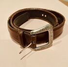 Wrangler Mens Belt Genuine Leather Dark Brown 44/110 Silver Conchos & Buckle