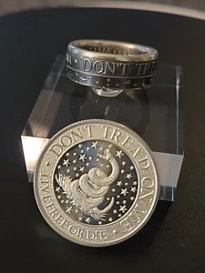 Dont Tread on Me Coin Ring .999 Silver Live Free Or Die Sz 9-13 Libertarian Flag - Picture 1 of 10