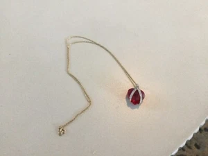 Vintage Lab Ruby Heart 10k Gold Pendant & 14k Gold Necklace w/Zircon Ribbon - Picture 1 of 10
