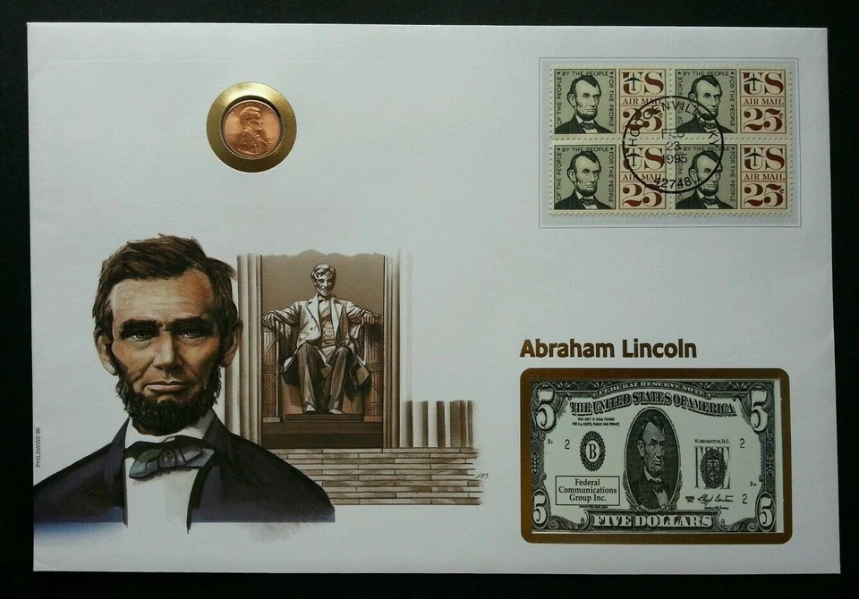 [SJ] USA Abraham Lincoln 1995 President FDC 美国总统林肯 (phonecard coin cover) *rare  - Image 1 of 4