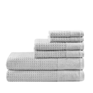 Spa Waffle 6-Piece Grey Cotton Jacquard Antimicrobial Towels Set - Picture 1 of 12