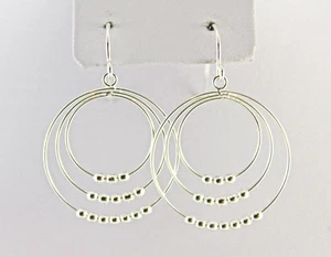 Three Loops with Small Beads 36 X 24 mm Dangles on Hook Earrings Sterling Silver - Picture 1 of 2