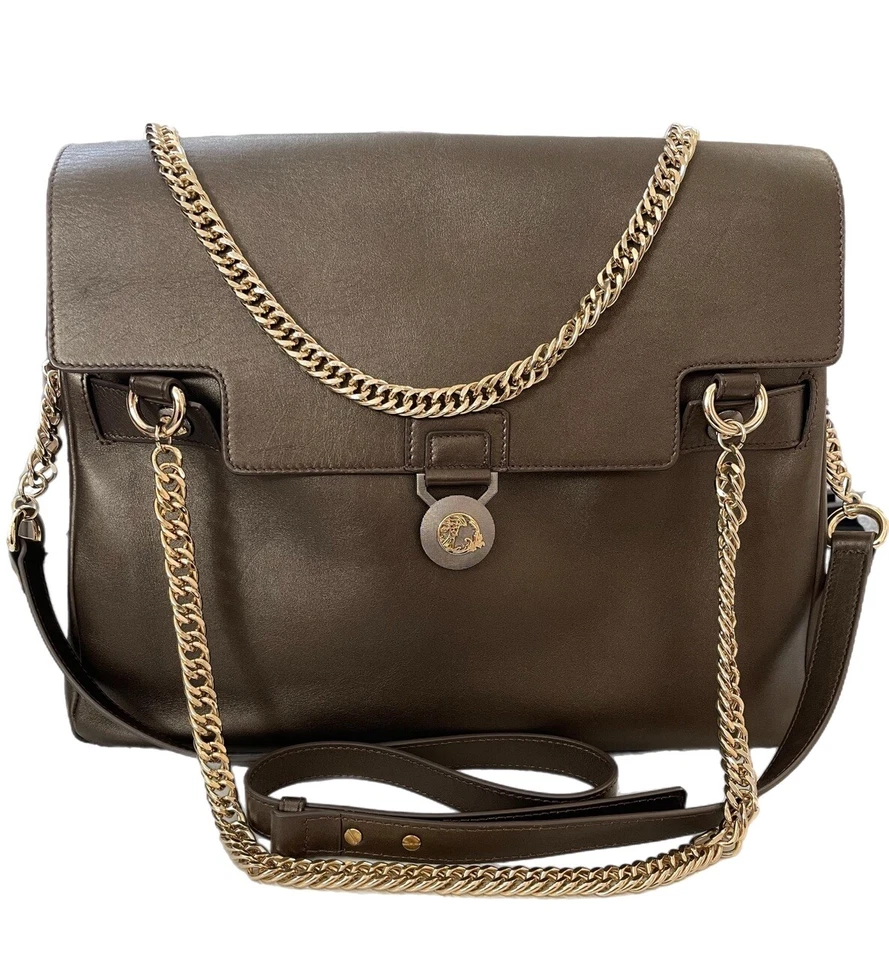 Versace Colección Cuero Vitello Perlato Correa Ajustable Cartera Bolso Mensajero Foto 1 de 4