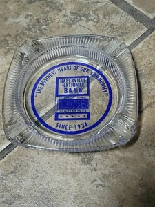 Cenicero Publicitario Naperville National Bank Azul Sobre Vidrio Transparente Reloj De Colección 1934 - Imagen 1 de 10