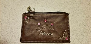 PRINCESS Card/ID Wallet Dark Brown w/ Pink Studs 4.5x2-3/4" - Picture 1 of 3