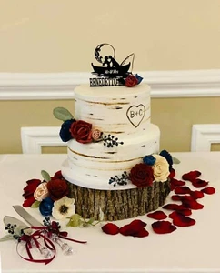20PC Burgundy Wedding Cake Flower Set Anemone Navy Pink Sola Wood Dessert Decor - Picture 1 of 3
