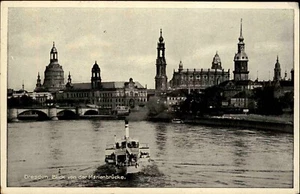 Feldpostkarte 2. Weltkrieg DRESDEN Elbe Dampfer Altstadt 1942 Feldpost gelaufen - Picture 1 of 2