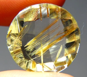 IP3 Rutilated Quartz 9.69ct 16x7mm round shape faceted golden needles - Picture 1 of 8