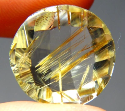 IP3 Rutilated Quartz 9.69ct 16x7mm round shape faceted golden needles - Image 1 of 4