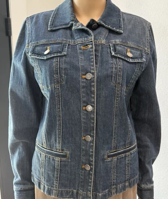 Jones New York Sport Blue Denim Jean Jacket Pockets Silver Women Size Medium - Image 1 of 4